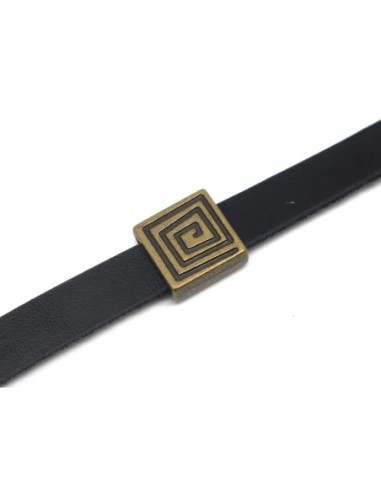 Perles passant carré pour lanière 10 - 11 mm slide en métal de couleur bronze motif spirale