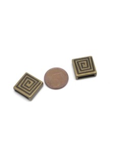 Perles passant carré pour lanière 10 - 11 mm slide en métal de couleur bronze motif spirale 2