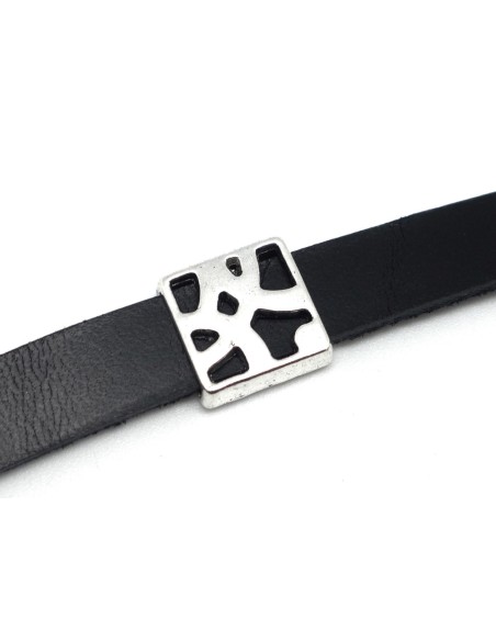 4 Perles passant carré pour lanière de 10mm slide en métal argenté ajouré motif contemporain