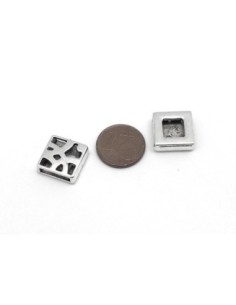 4 Perles passant carré pour lanière de 10mm slide en métal argenté ajouré motif contemporain 2