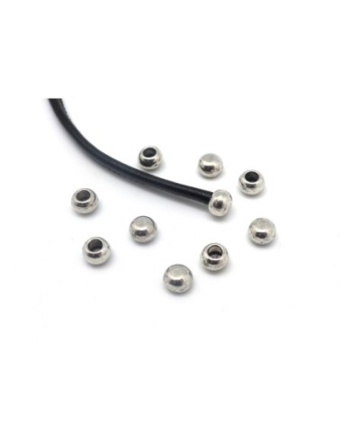 25 perles de finition pour cordon de 3mm en métal argenté