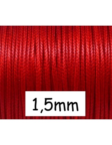  Cordon polyester enduit 1,5mm rouge brillant pour bracelet