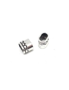 perle passant ovale en métal argenté gravé pour 2 cordons cuir de 4mm