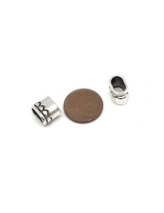 perle passant ovale en métal argenté gravé pour 2 cordons cuir de 4mm 2