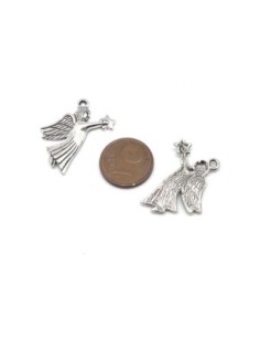 10 Breloques, pendentifs ange avec étoile en métal argenté 26mm x 23mm  2