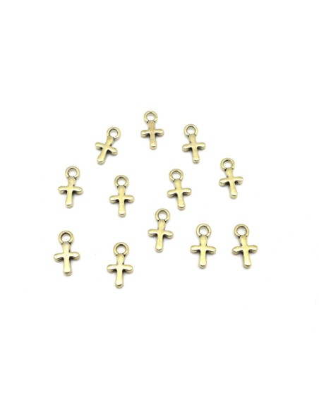 mini breloques croix en métal de couleur doré pâle 9,6mm