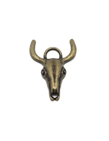 2 Pendentifs tête de taureau en métal bronze  40mm x 30mm - tête de buffle