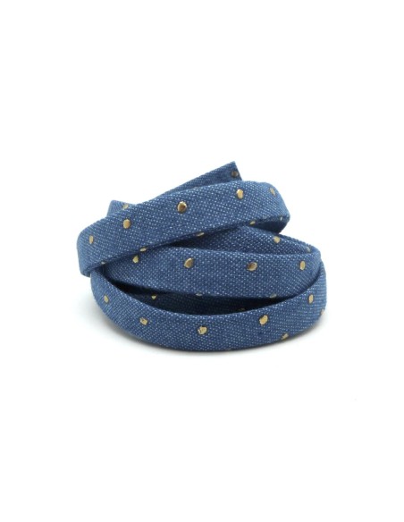 1m Lanière 10mm en jeans coton tissé, motif pois doré tendance denin