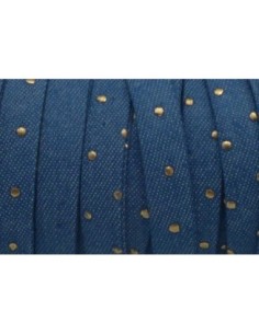 1m Lanière 10mm en jeans coton tissé, motif pois doré tendance denin 2