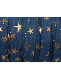 1m Lanière 10mm en jeans coton tissé motif étoile doré bleu jeans foncé Tendance denin 2