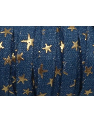 1m Lanière 10mm en jeans coton tissé motif étoile doré bleu jeans foncé Tendance denin