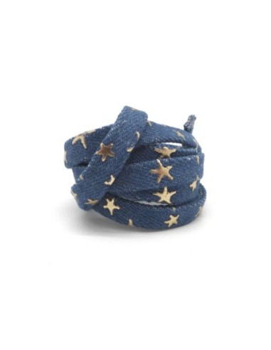 1m Lanière 10mm en jeans coton tissé motif étoile doré bleu jeans foncé Tendance denin