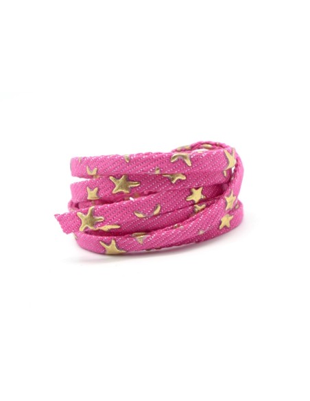 1m Lanière 5mm en coton tissé fuchsia et motif étoile doré Tendance Denin