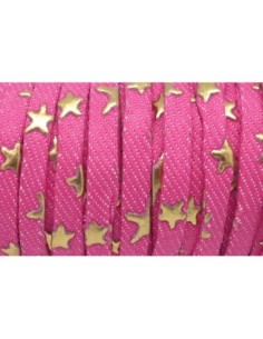 1m Lanière 5mm en coton tissé fuchsia et motif étoile doré Tendance Denin 2