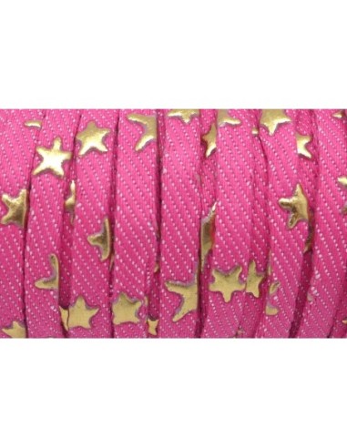 1m Lanière 5mm en coton tissé fuchsia et motif étoile doré Tendance Denin