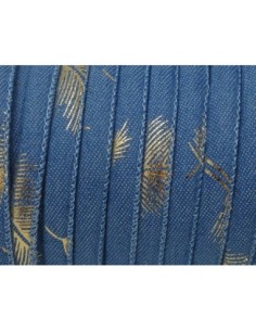 1m Cordon jeans 6mm  motif plume doré en coton bleu  Tendance denin 2