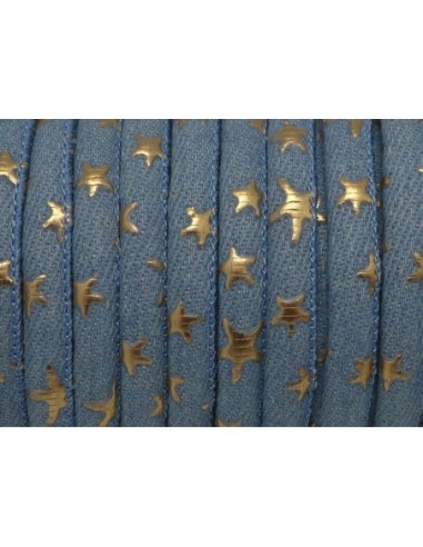 1m Cordon jeans 6mm étoiles peint en doré bleu jeans délavé et doré style bohème chic