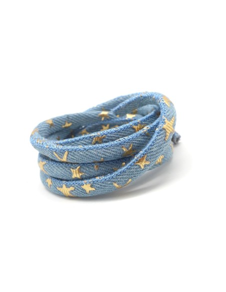 1m Cordon jeans 6mm étoiles peint en doré bleu jeans délavé et doré style bohème chic