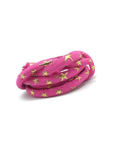 1m Cordon 6mm motif étoiles peint en doré en coton couleur fuschia et doré 