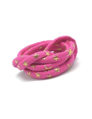 1m Cordon 6mm motif étoiles peint en doré en coton couleur fuschia et doré 