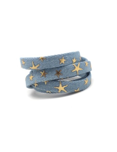 1m Lanière 10mm en jeans coton tissé motif étoile doré bleu jeans délavé clair Tendance Denin