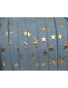 1m Lanière 10mm en jeans coton tissé motif étoile doré bleu jeans délavé clair Tendance Denin 2
