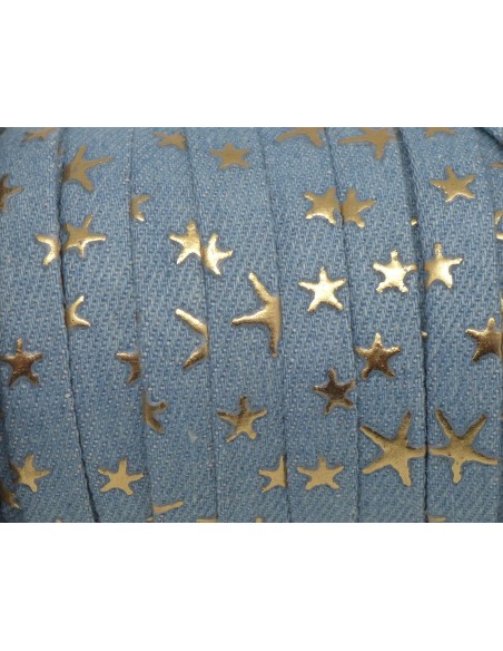 1m Lanière 10mm en jeans coton tissé motif étoile doré bleu jeans délavé clair Tendance Denin