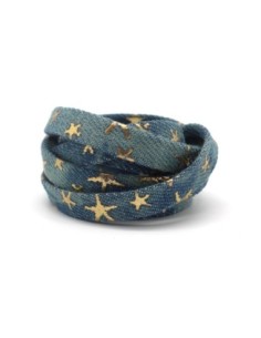1m Lanière 10mm en jeans coton tissé motif étoile doré bleu jeans délavé Tendance Denin