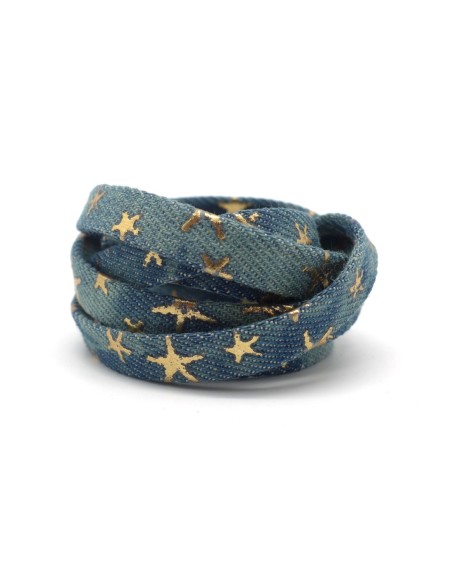 1m Lanière 10mm en jeans coton tissé motif étoile doré bleu jeans délavé Tendance Denin