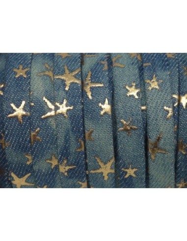 1m Lanière 10mm en jeans coton tissé motif étoile doré bleu jeans délavé Tendance Denin
