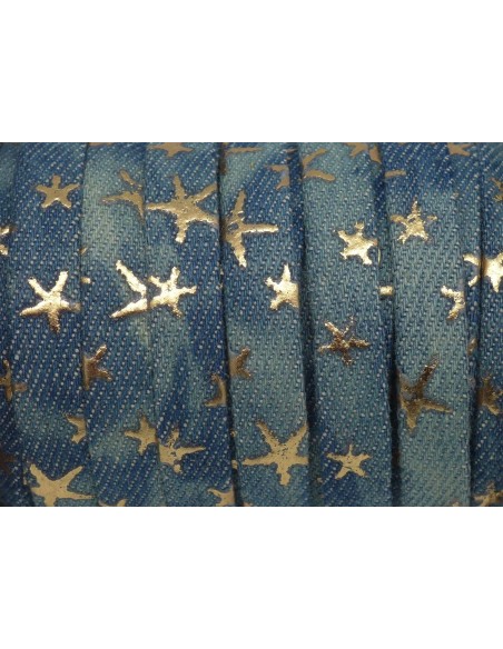 1m Lanière 10mm en jeans coton tissé motif étoile doré bleu jeans délavé Tendance Denin