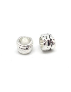 5 Perles passant ronde martelé 13mm en métal argenté à gros trou 8,3mm