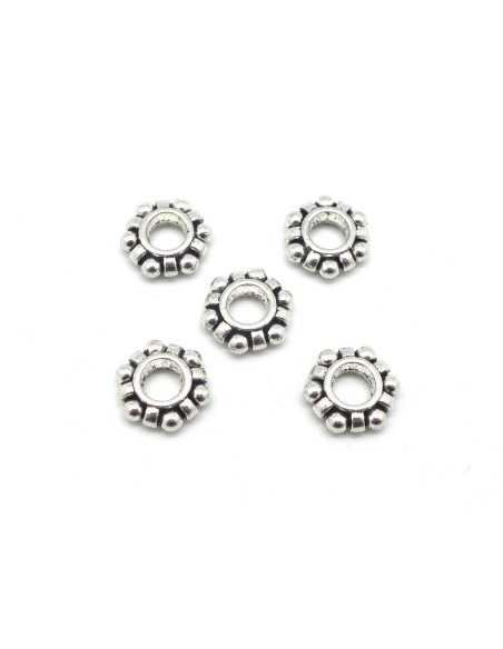 10 Perles intercalaire ronde petite boule en métal argenté 10,9mm trou 4,9mm