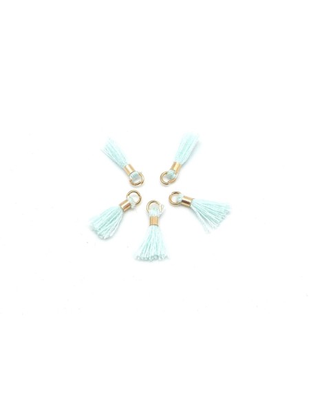 mini pompons vert d'eau et métal doré