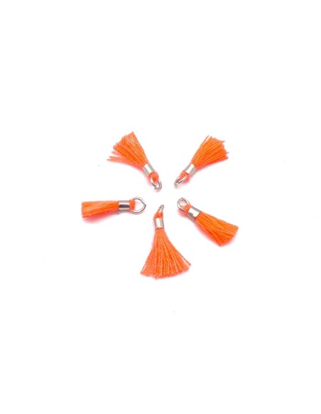 mini pompons 1,3cm orange rosé fluo et métal argenté