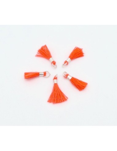 mini pompons 1,3cm orange rosé fluo et métal argenté
