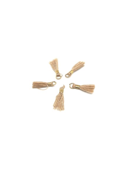 mini pompons 1,3cm marron clair et métal doré