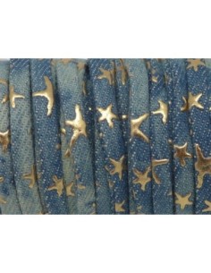 Lanière jeans délavé 5mm denin délavé coton tissé motif étoile doré et bleu délavé 2