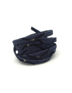 Lanière jeans 5mm denin brut coton motif doré et bleu foncé