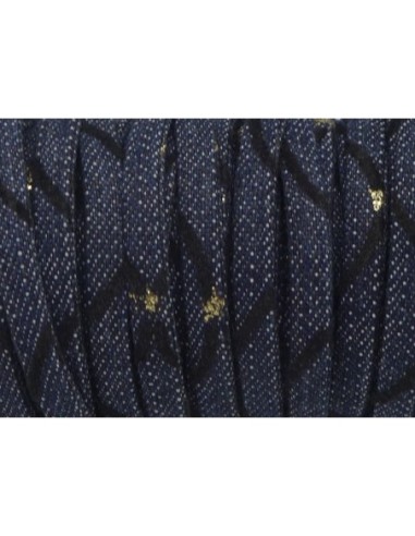 Lanière jeans 5mm denin brut coton motif doré et bleu foncé