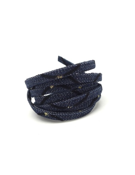 Lanière jeans 5mm denin brut coton motif doré et bleu foncé