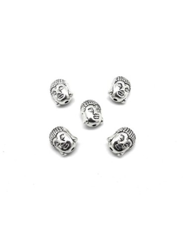 Perles bouddha en métal argenté 11mm x 8,8mm