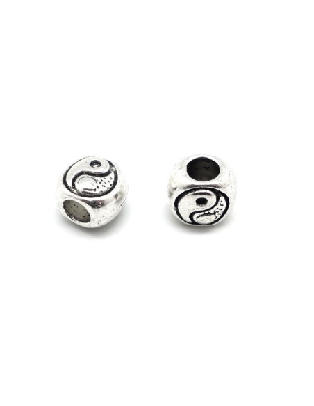 Perles "YIN YANG" en métal argenté à gros trou 4,4mm
