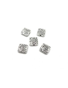 Perles connecteur carré gravé spirale en métal argenté 9,9mm
