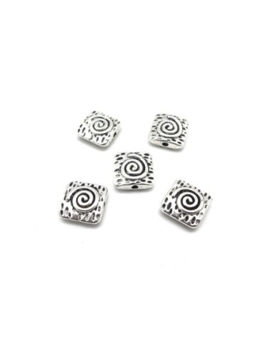 Perles connecteur carré gravé spirale en métal argenté 9,9mm