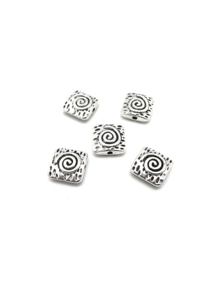 Perles connecteur carré gravé spirale en métal argenté 9,9mm