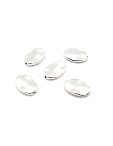 Perles pastille en métal argenté martelé fine 11,7mm x 8,0mm