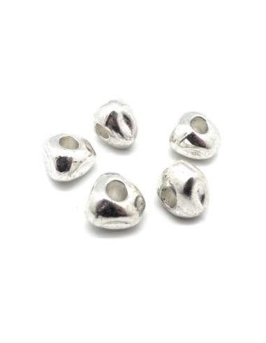grosses Perles en métal argenté galets triangle à gros trou 4,6mm