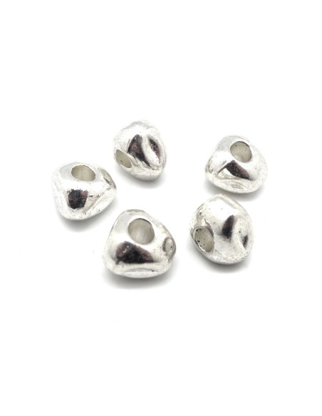 grosses Perles en métal argenté galets triangle à gros trou 4,6mm