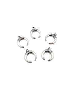 petites breloques pendentifs double corne - lune 18,5mm x 15,2mm en métal argenté